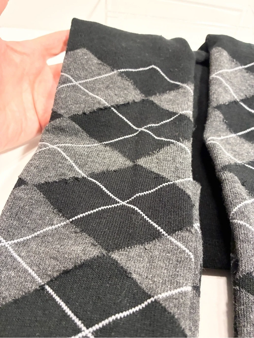 Y2K Argyle Thick Knit Tights Black Gray Size M/L